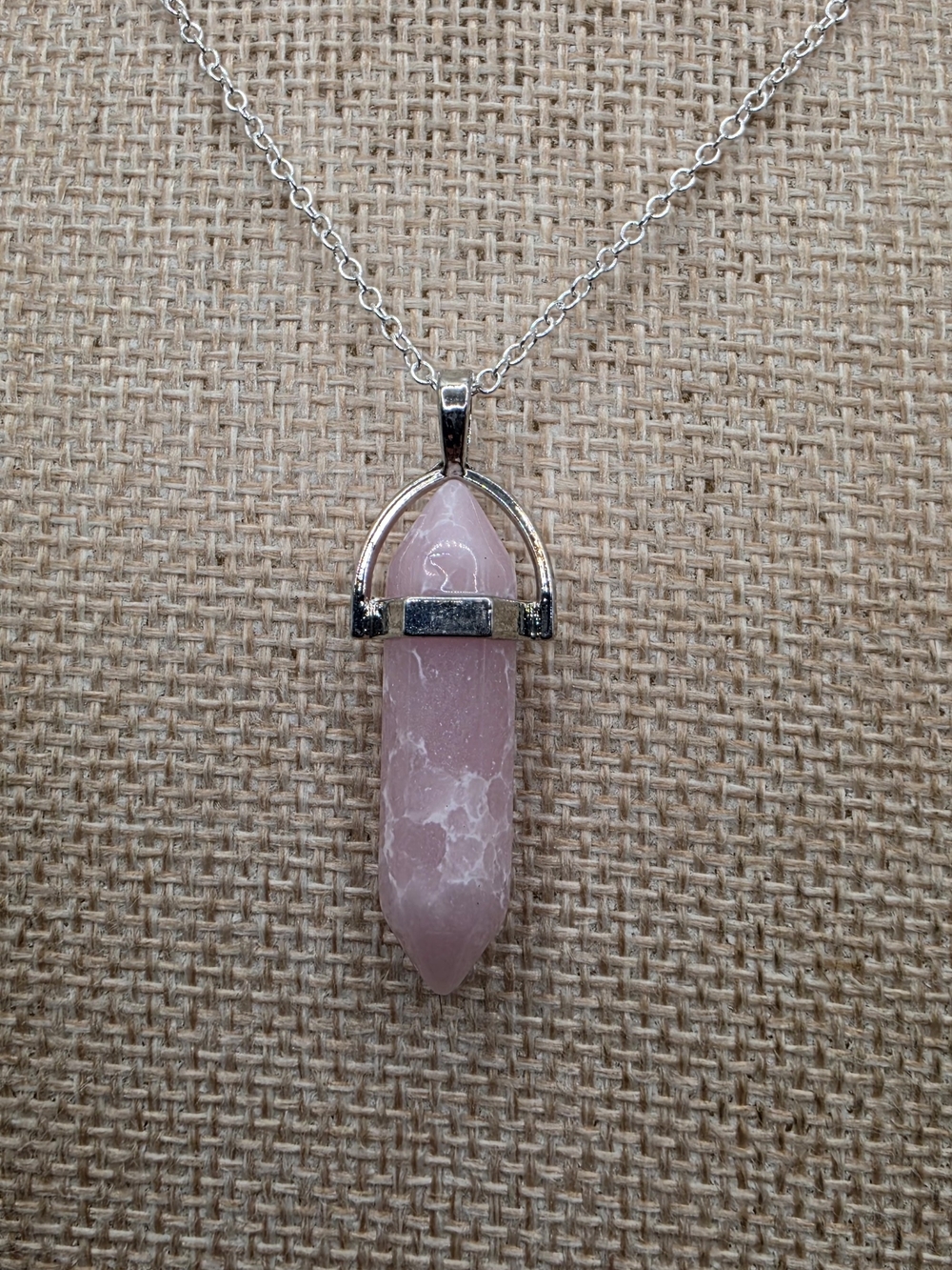 Silver-Tone Pink Stone Pendant Necklace - Women Jewelry